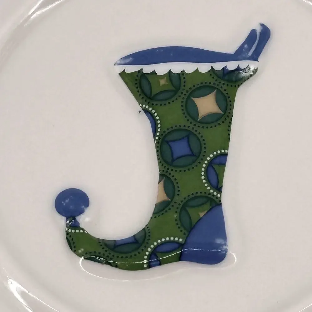 Starbucks Holiday 2006 Christmas Green Jester Stocking Saucer Plates Lot Of 4
